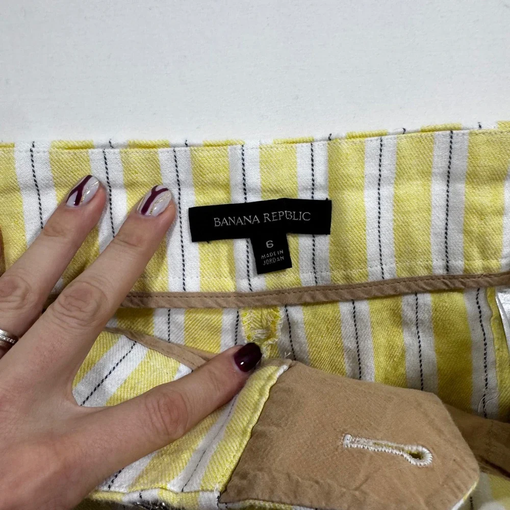 Banana Republic Linen Shorts Belted Striped Butter Yellow 6 Beach Coastal Preppy - Picture 4 of 10